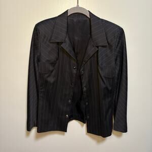 Black Pinstripe Made in USA Snap Button Vintage Collared Blazer Shoulder Pads